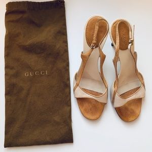 Gucci tan camel cream heels